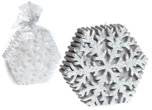 Glitter Finish Snowflake Candle In Opp Bag 2 Assorted Cols