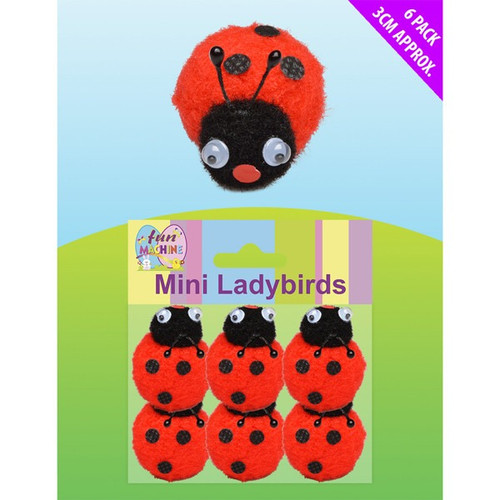 Mini LadybirdsFluffy Stick on Embellishments 6pk