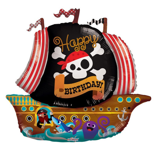 36 inch Pirate Boat Ship Happy Birthday Supershape Balloon