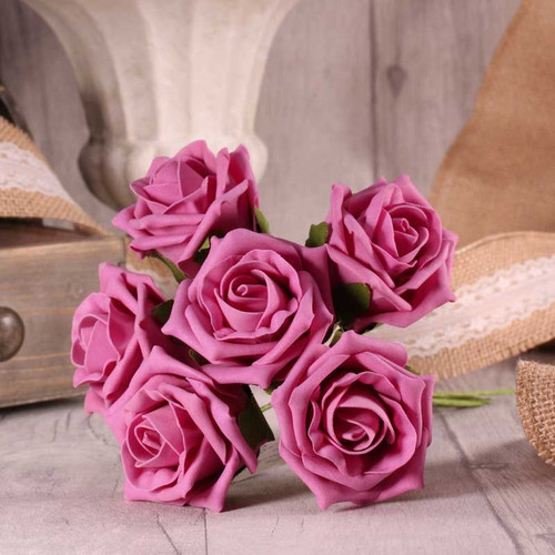 Bunch of 6 Cerise Pink Foam Tea Rose Bunch of 6 Cerise Pink Foam Tea Rose