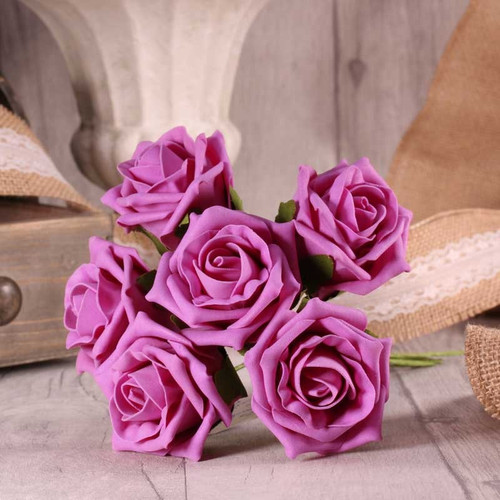 Bunch of 6 Dusky Pink Foam Tea Rose 