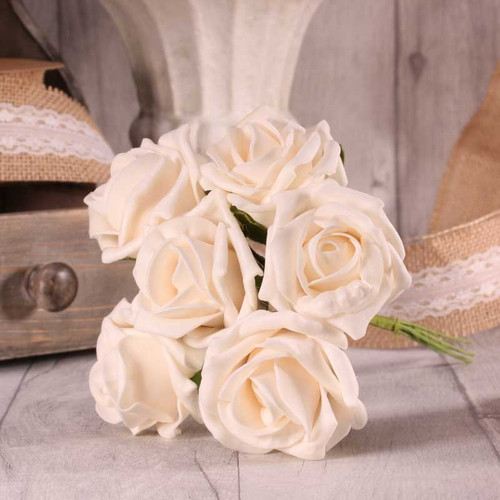Bunch of 6 Ivory Foam Tea Rose Bunch of 6 Ivory Foam Tea Rose