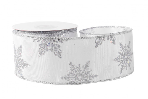 White with Silver Glitter Snowflakes Ribbon (63mm x 10yds) White with Silver Glitter Snowflakes Ribbon (63mm x 10yds)