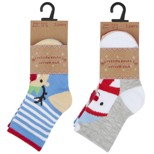 Babies 3 Pack Assorted Christmas Design Socks (Size 0-5.5) Babies 3 Pack Assorted Christmas Design Socks (Size 0-5.5)