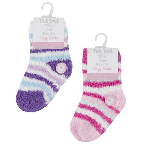 Assorted Baby Girls 2 Pack Cosy Socks With Grippers (Size 0-5.5)