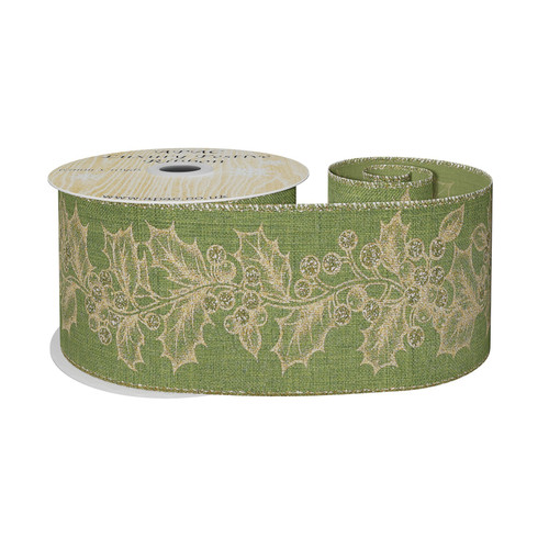 Green with Gold Holly Ribbon (63mm x 10yds) Green with Gold Holly Ribbon (63mm x 10yds)