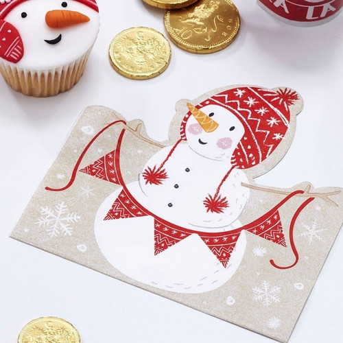 Shaped Christmas Snowman Napkins - Santa & Friends