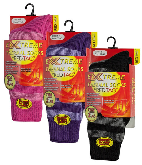 1 Pair of Ladies Striped Thermal Socks (Assorted Designs)