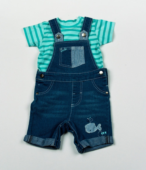 Watch Me Grow 2 Piece Denim Dungaree with Whale Detail and T-Shirt (3-12 Months)