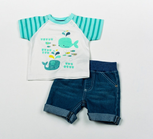 Watch Me Grow 2 Piece Denim Shorts and Whale T-Shirt (3-12 Months) 