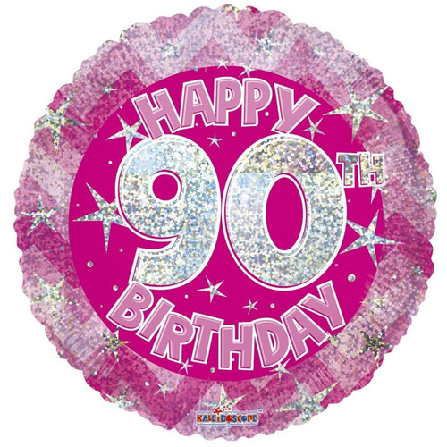 Pink Holographic Happy 90th Birthday Balloon (18 inch)