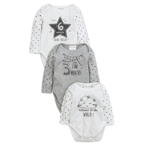 3 Pack of Babies Milestone Bodysuits  (0-6 Months)