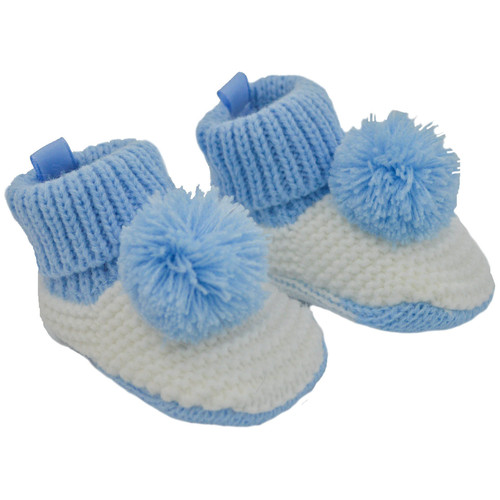 Blue Pom-Pom Crochet Bootees