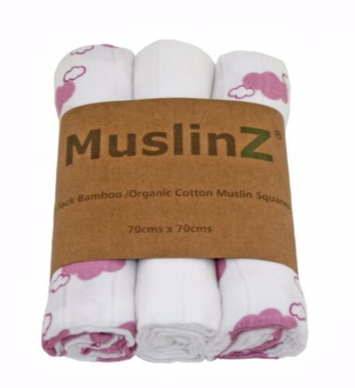 MuslinZ Bamboo Organic Cotton Muslin Squares Pink Cloud 3pk