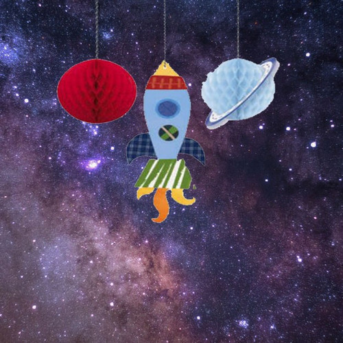 3 Outer Space Honeycomb Centrepieces 3 Outer Space Honeycomb Centrepieces