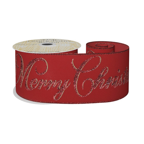 Red & gold Glitter Merry Christmas ribbon 