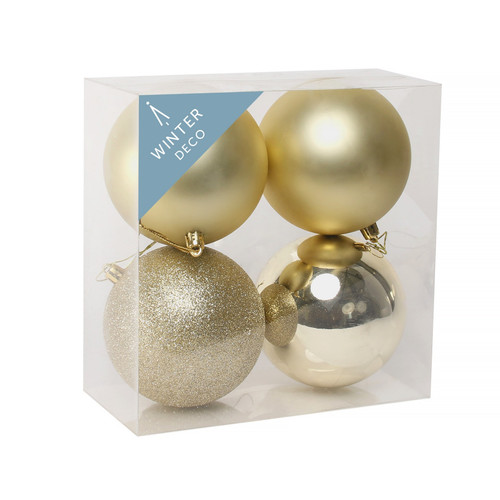 10cm Champagne Shatterproof Baubles (x4)