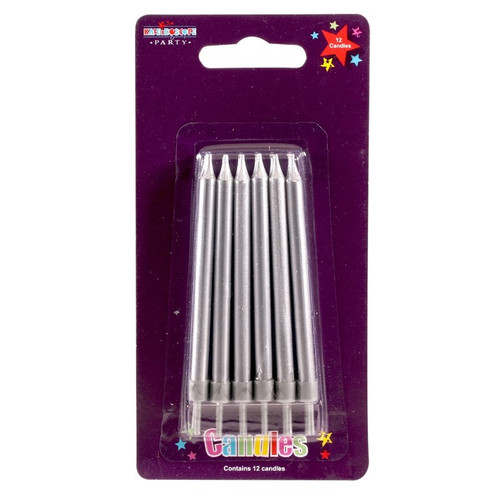 Straight Candles Silver (x12) - Pack of 6