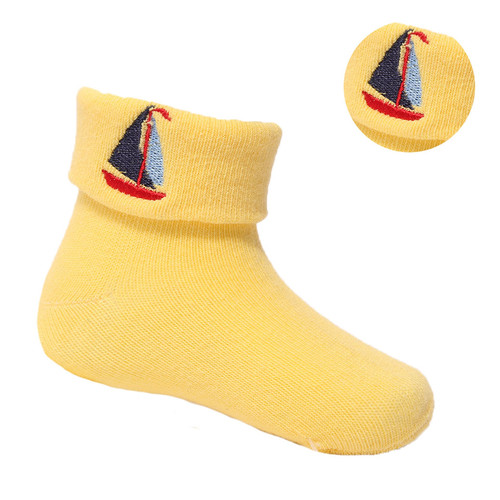 Yellow Ankle Socks with Boat Embroidery