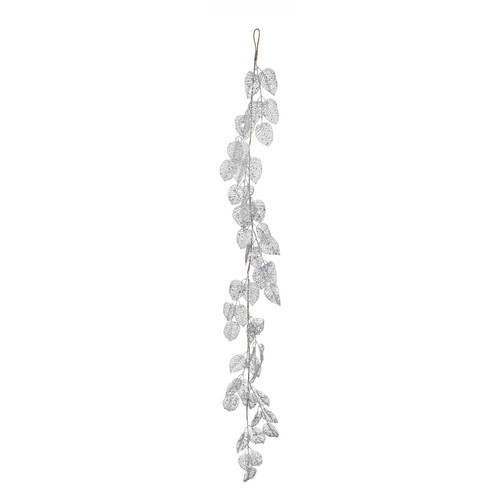 Silver Glitter Leaf Garland (150cm)