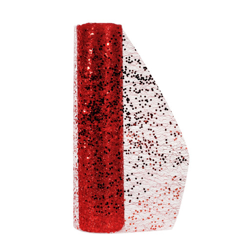 Red Glitter Mesh ribbon runner 30cm x 5 yards 
