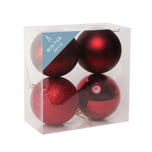 10cm Burgundy Shatterproof Baubles (x4) 10cm Burgundy Shatterproof Baubles (x4)