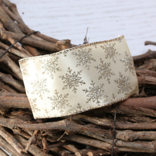 Gold  Glitter snowflakes Ribbon (63mm x 10yd)