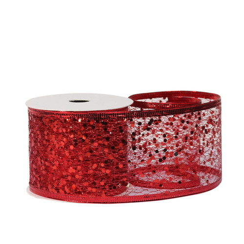 Red Glitter mesh ribbon 63cm x 10 yards 