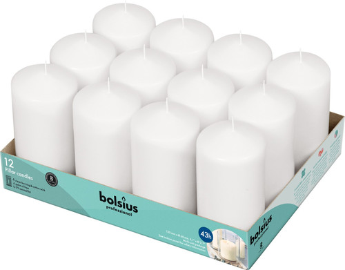 12 Bolsius Professional Pillar Candles - White (128/68mm)