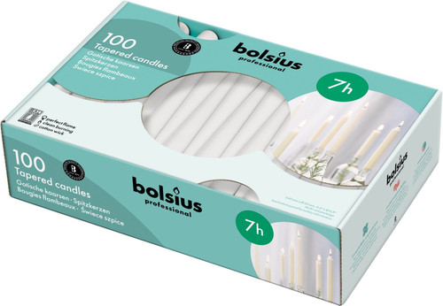 100 Bolsius Professional Tapered Candles- White (240mm/23mm)