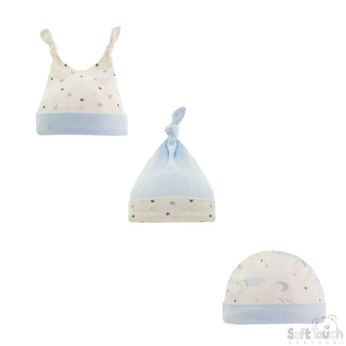 3 Pack Hats  (Clouds & Stars, Blue)