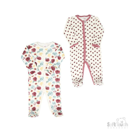 2 Pack Sleepsuit (Floral, Plum, Spotty)