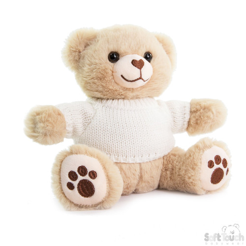 Brown Teddy Bear with Sweater & Embroidered Paws