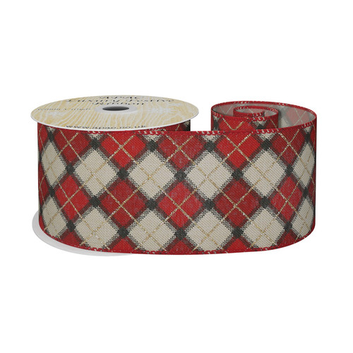 Red & Gold Argyle Diamond Ribbon 63mm x 10yds