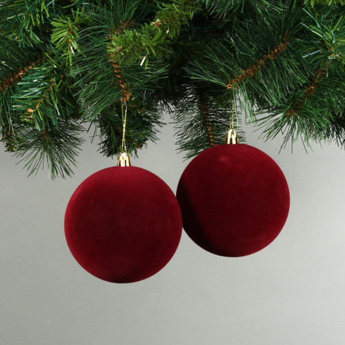 10cm Red Velvet Baubles (Set of 4) 10cm Red Velvet Baubles (Set of 4)