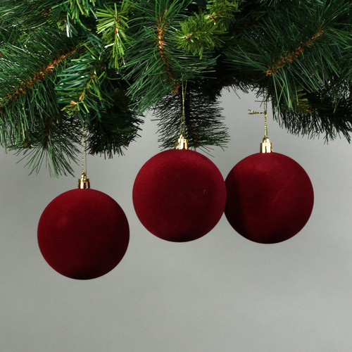 8cm Red Velvet Baubles (Set of 6) 8cm Red Velvet Baubles (Set of 6)