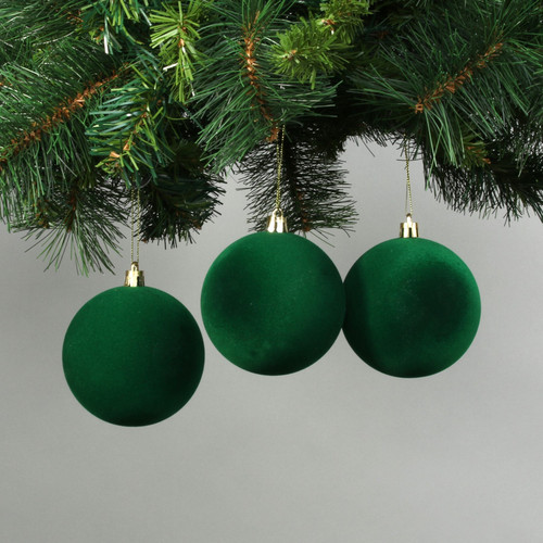 8cm Green Velvet Baubles (Set of 6) 8cm Green Velvet Baubles (Set of 6)