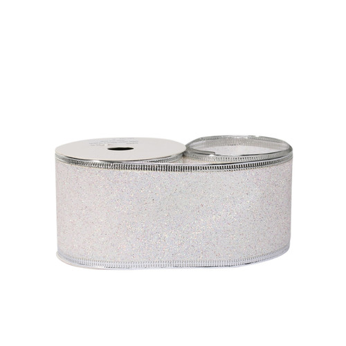 Glitter ribbon 63mm x 10 yards white wire edge Glitter ribbon 63mm x 10 yards white wire edge