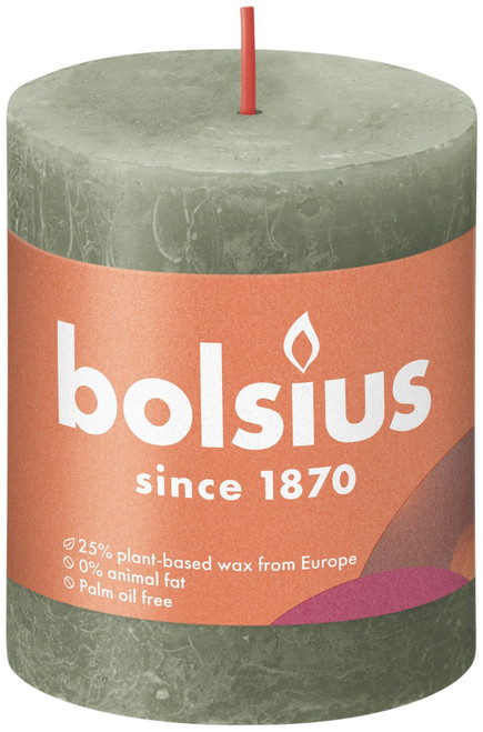 Fresh Olive Bolsius Rustic Shine Pillar Candle (80mm x 68mm)