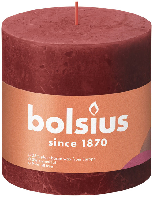 Bolsius Rustic Delicate Red Shine Pillar Candle (100mm x 100mm)