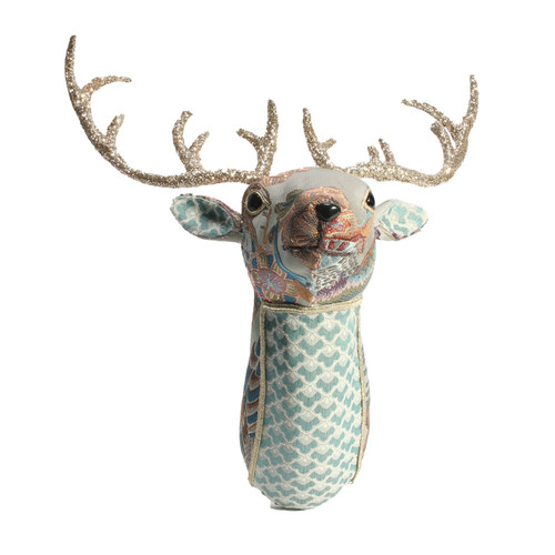 Sage Green & Pink Embroidered Deer Head