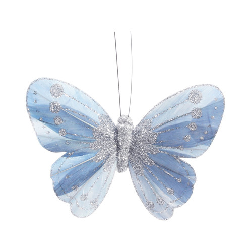  11.5cm Shaded Blue Feather & Glitter Butterfly  (Pack of 12)