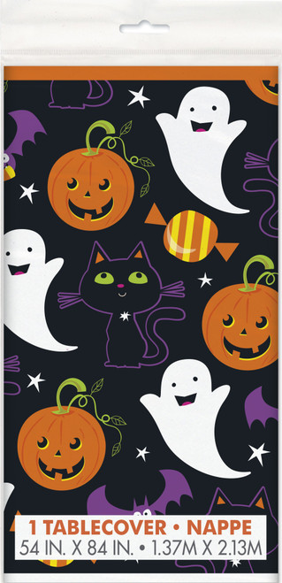 Cat and Pumpkin Plastic Tablecover (54 x 84 Inch)