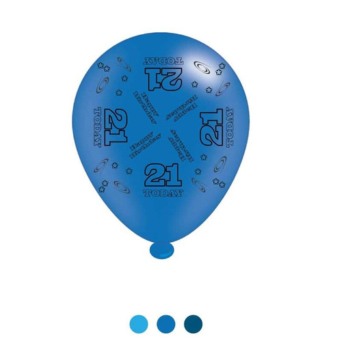 Age 21 Blue Birthday Latex Balloons (6 Pks Of 8 Balloons)