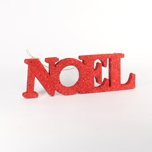 Red Glitter Noel Hanging Decoration (25cm X 8.5cm) 