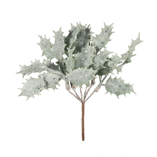 Frosted White Glitter Holly Pick (H20cm) Frosted White Glitter Holly Pick (H20cm)