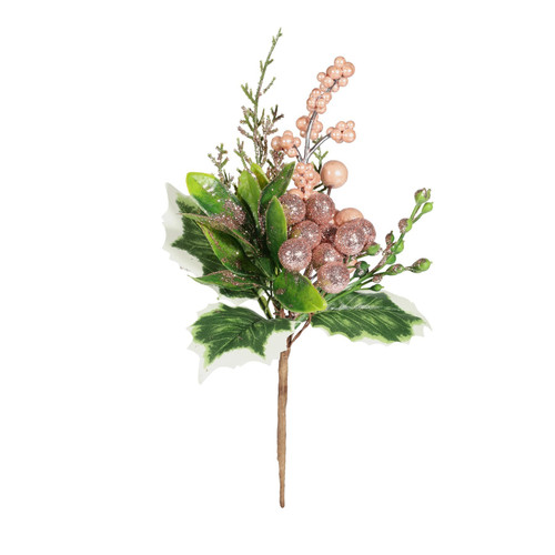 Pink Berry and Foliage Pick (H22cm)