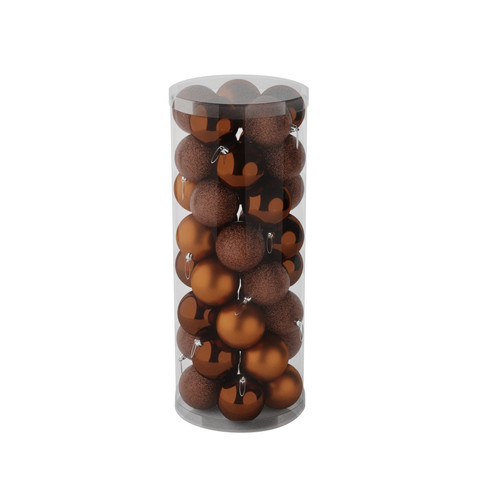 48 Brown Baubles in Matt, Shiny & Glitter Finish (8cm) 48 Brown Baubles in Matt, Shiny & Glitter Finish (8cm)