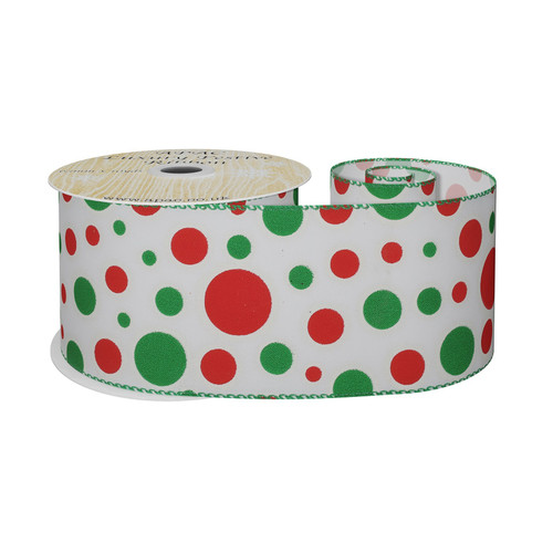 Satin Spotty Ribbon Red With Green Trim (63mm x 9m)