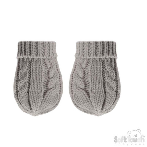 Grey Elegance Cable Knit Mittens (NB-12 Months)